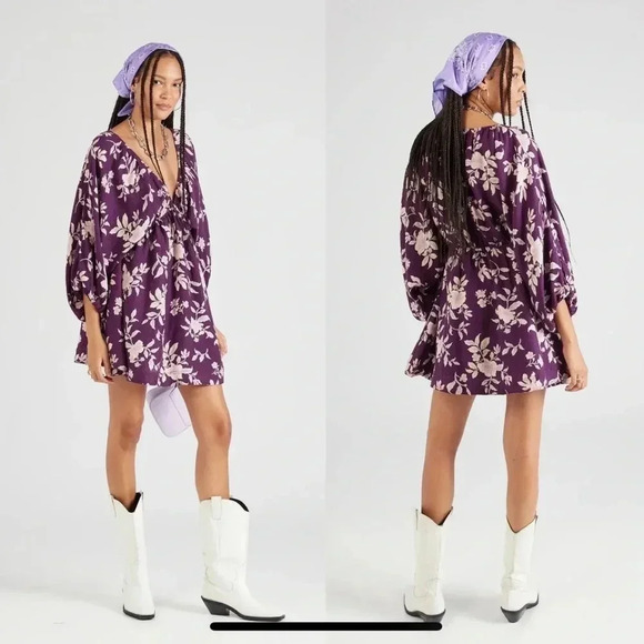 NWOT Free People Portia Printed Dress in Purple Size Small - Picture 8 of 8